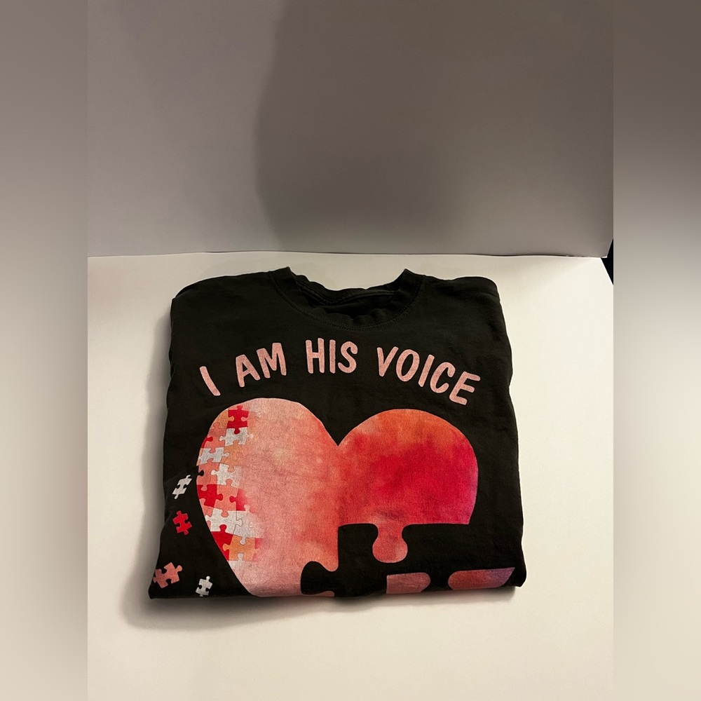 Homemade:Grey and Pink “I am His Voice, He is My Heart” Autism Awareness T-Shirt